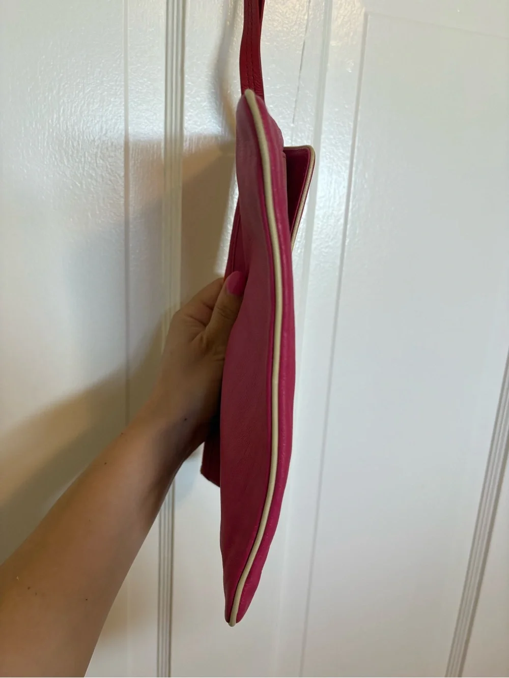 Y2K Juicy Couture Pink and Red Leather Wristlet Clutch with Gold Hardware